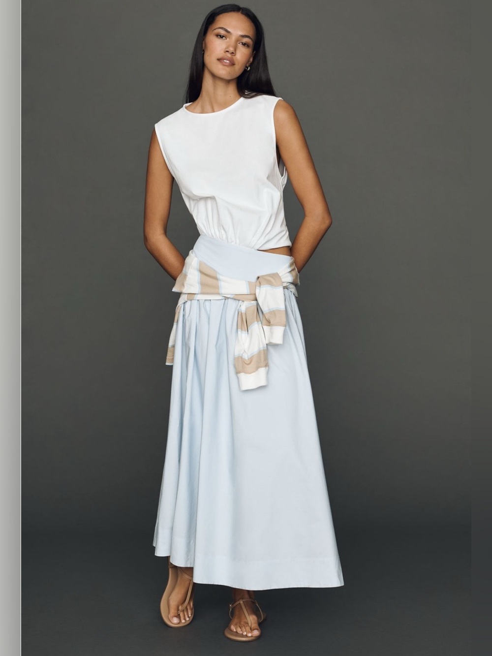 NWT By Anthropologie Muscle Tank Twofer Dress-Light Blue-Size XS